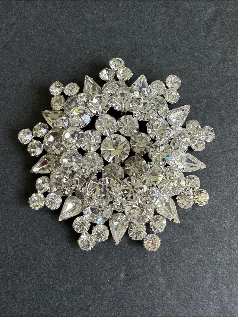 Vintage XL Rhinestone Brooch HUGE Rhinestone Pin 50s 60s Designer Pink Sunburst